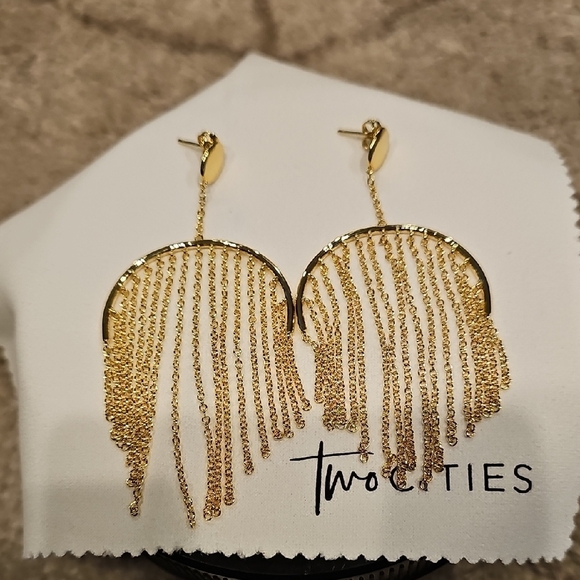Elegant Gold Chain Fringe Earrings - Picture 2 of 2